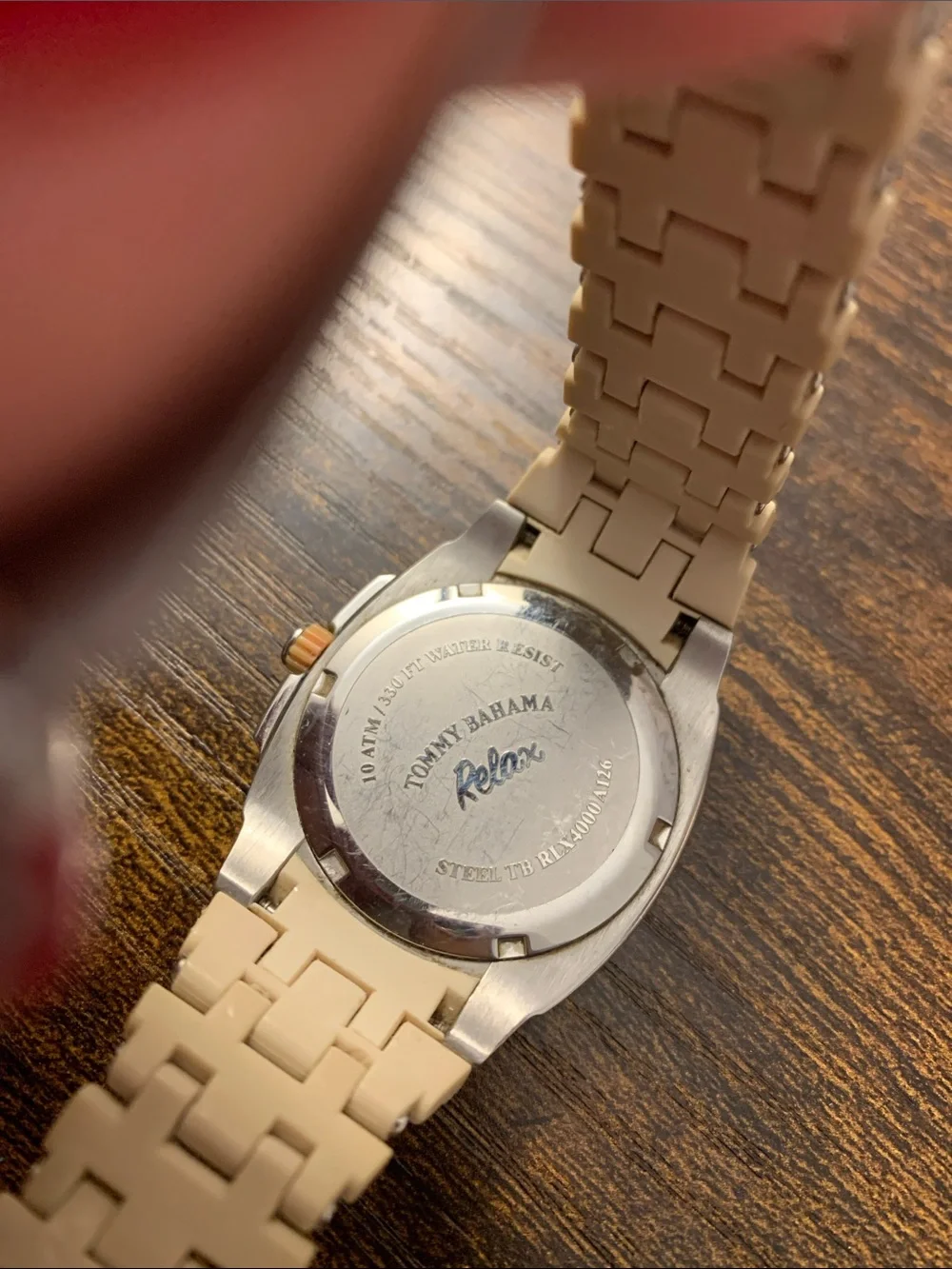 Tommy Bahama Cream Silicone Strap Watch with Silver Case and White Dial